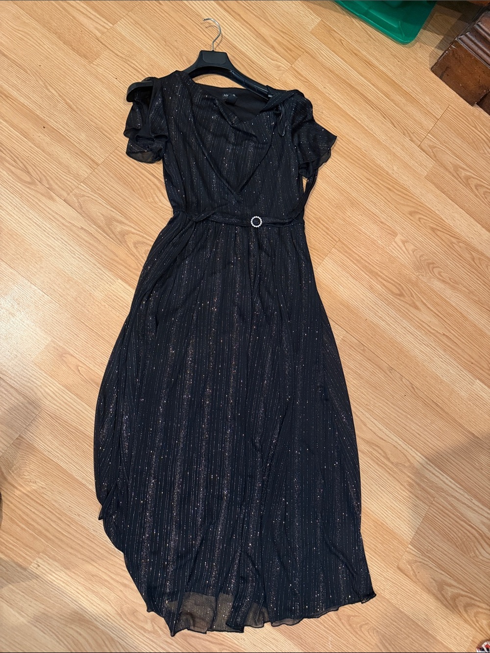 Black Sparkle Maxi Dress with Waist Belt